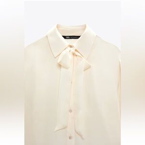 Zara Ivory Button-Up Shirt with jewel buttons